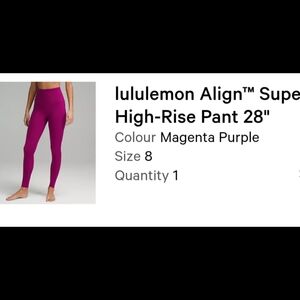 Lululemon SHR Align Legging, Size 8